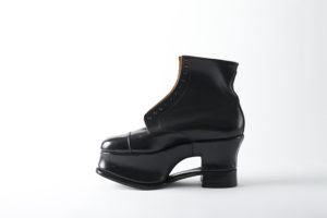 Orthopaedic Derby boot. Cordwainers College student work c. 1930’s. Exhibition category – Balance. resizedjpg London College of Fashion presents Footnotes: Intimate Stories of Shoes at Sutton House Opening on Wednesday 9 May 2018 Sutton House, 2 and 4 Homerton High Street, Hackney, London E9 6JQ